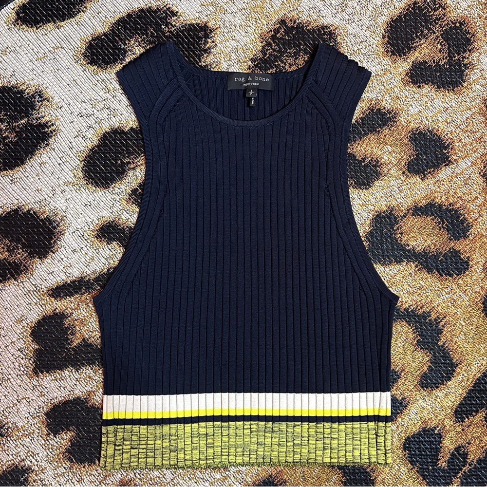 Rag & bone navy yellow ribbed cropped tank - Picture 5 of 13